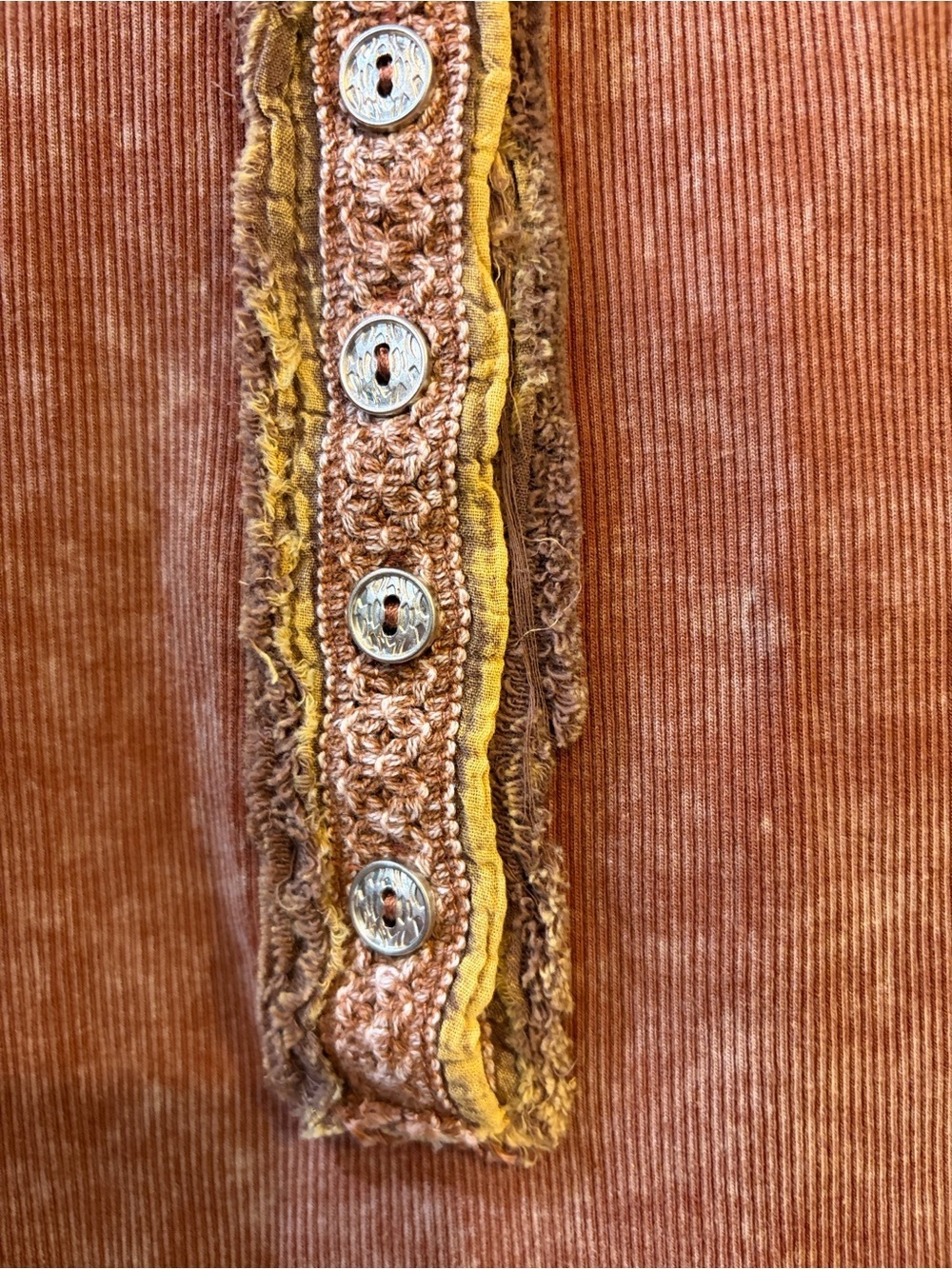BNWT POL Solid Long Sleeve Round Neck Lace Trim Choco & Mustard Rib Knit Top - Picture 10 of 12